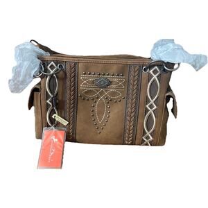 Montana West MW1325G Brown Western Concealed Carry Studded Shoulder Bag